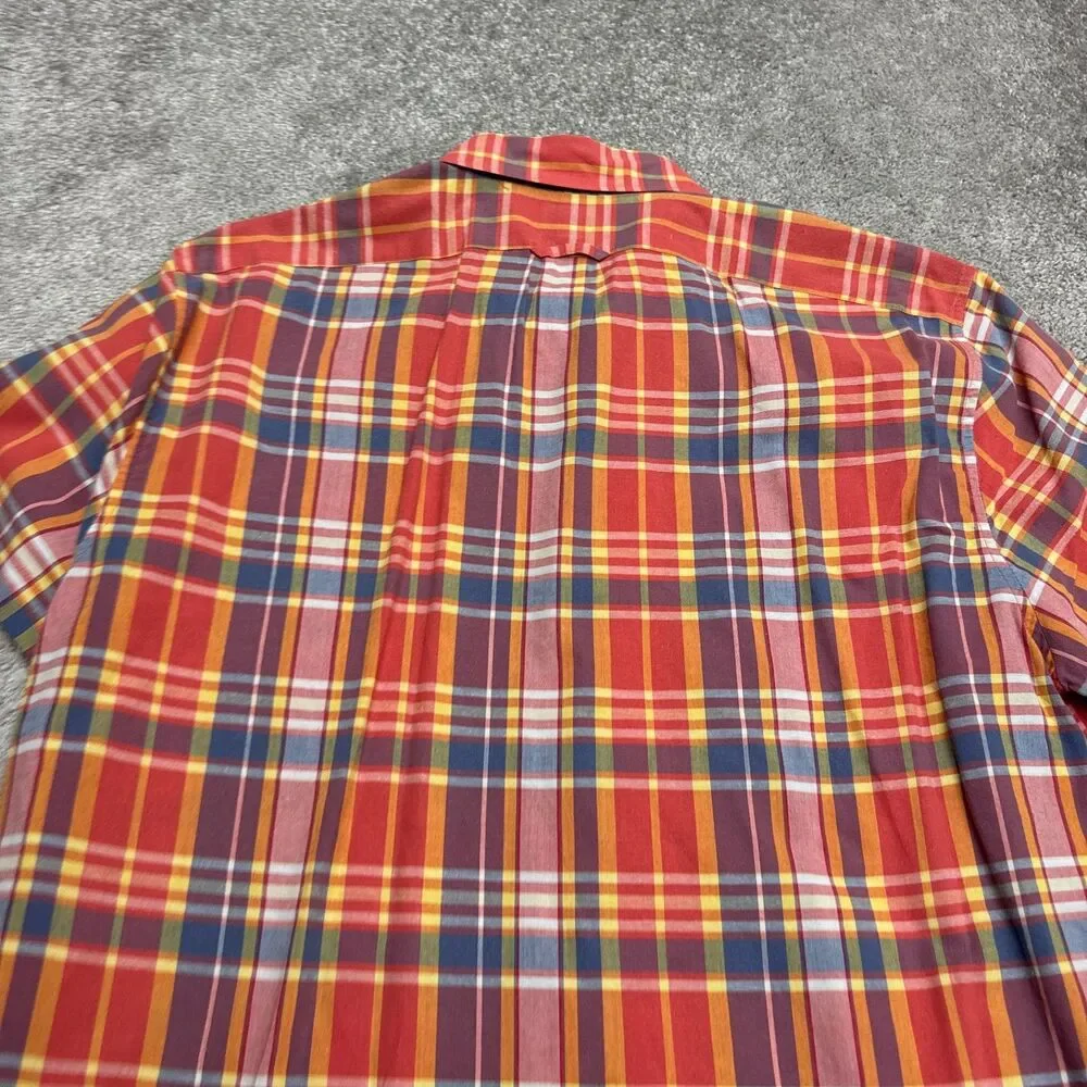 J.Crew Indian Madras Button Up Shirt Men XL Red Plaid Short Sleeve 100% Cotton